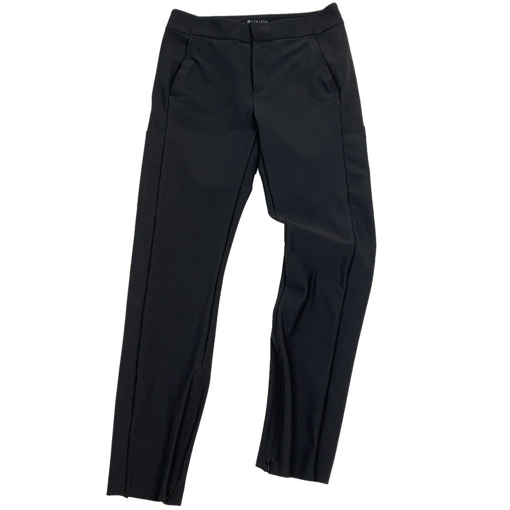 Athleta Stellar Trouser Pants Womens 4 Black Stretch Ankle Zip Travel Slim Fit
